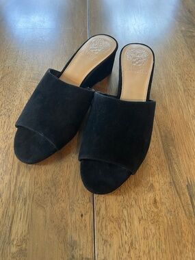 Vince Cameo Stephena Black Suede Leather Upper Wedge Sandal